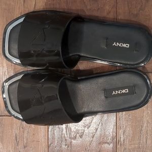 DKNY Black Patent Slides